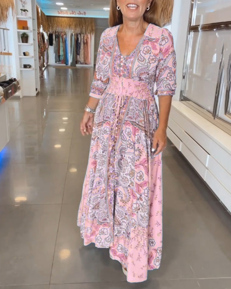 Maria™ - Elegant Holiday V-Neck Dress