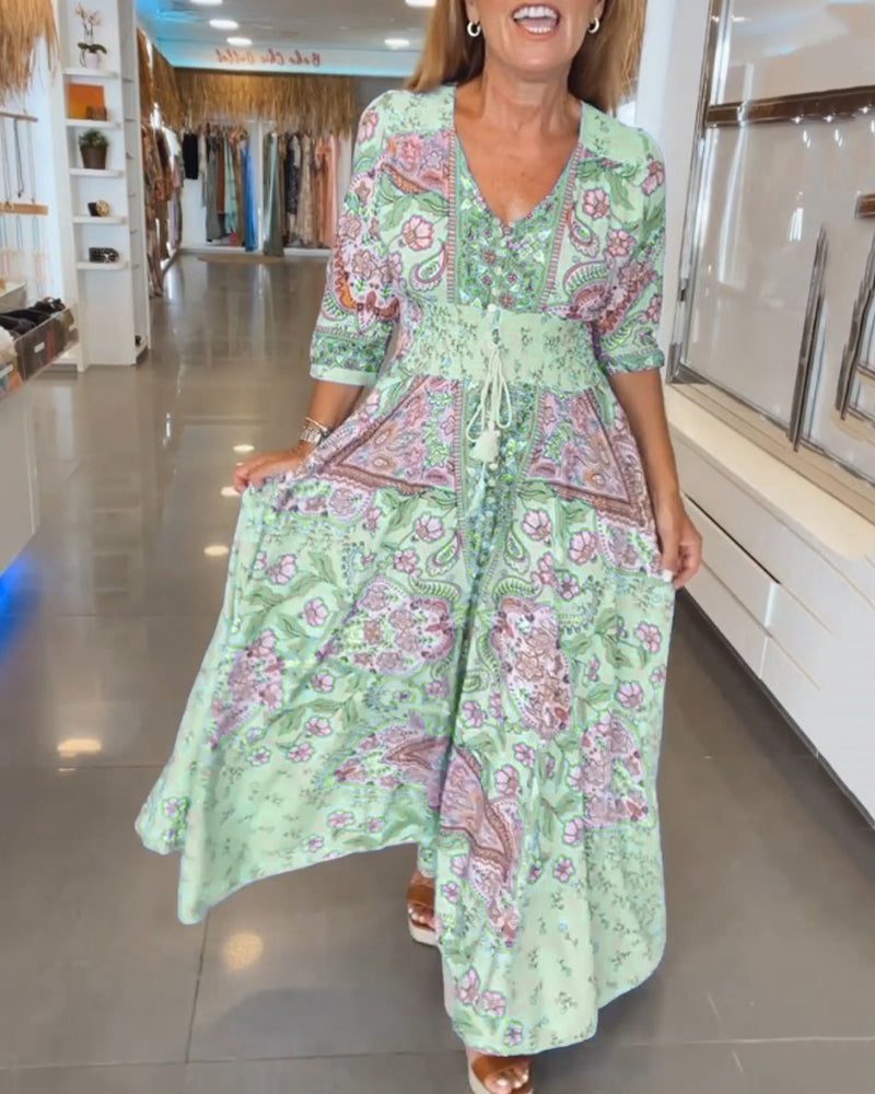 Maria™ - Elegant Holiday V-Neck Dress