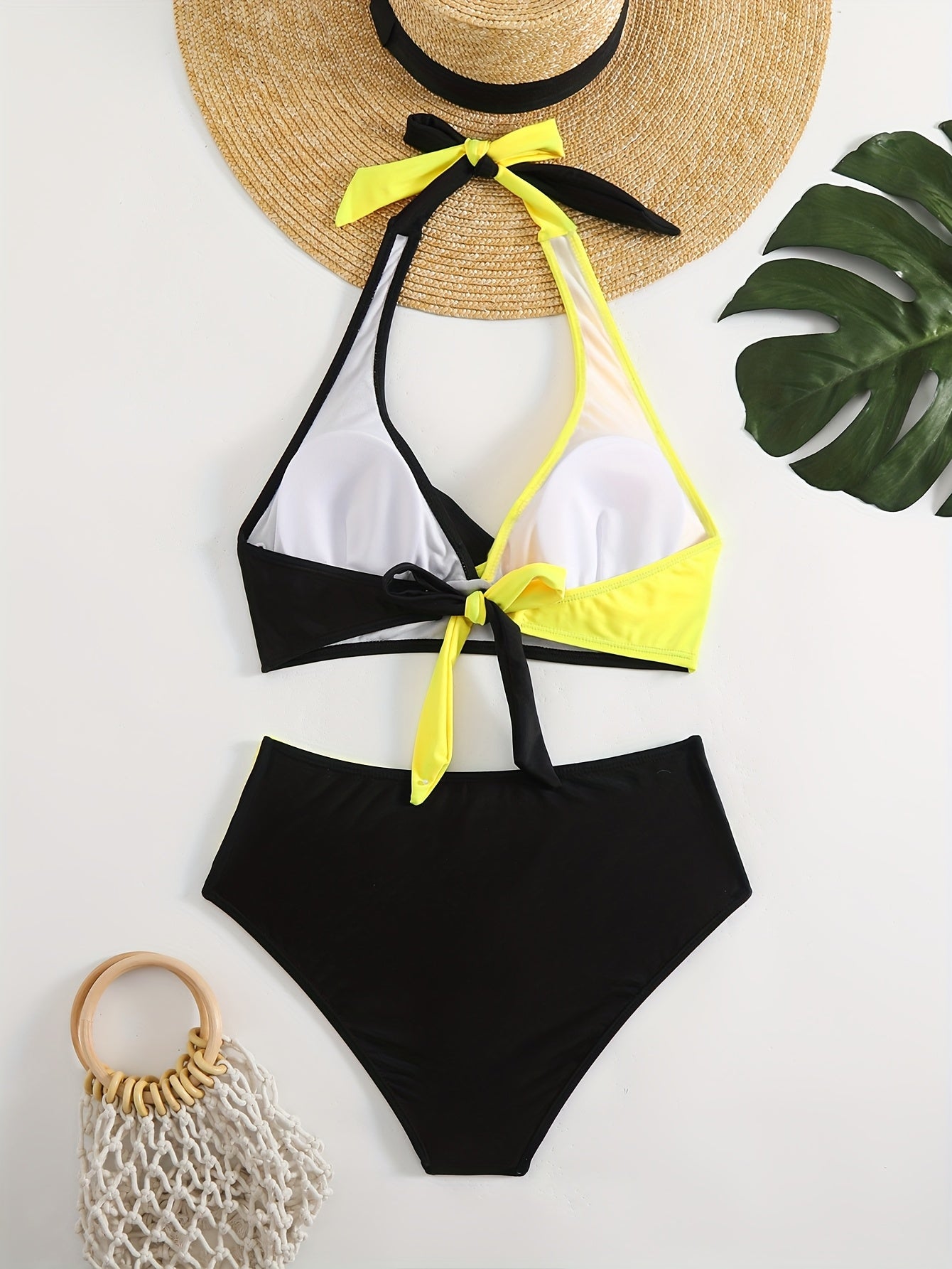 2025 New Two-Piece High-Waist Color Block Bikini Set for Women Peacock Blue