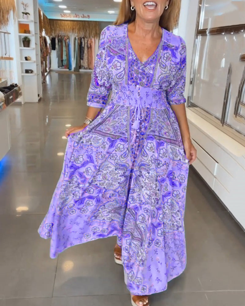 Maria™ - Elegant Holiday V-Neck Dress