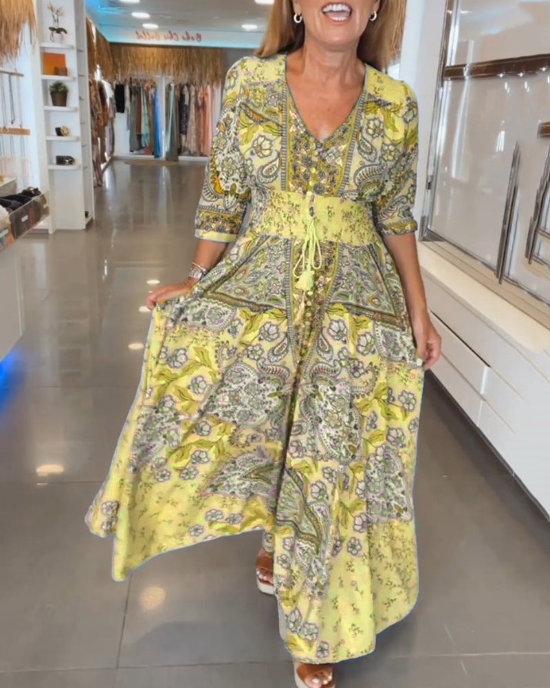 Maria™ - Elegant Holiday V-Neck Dress