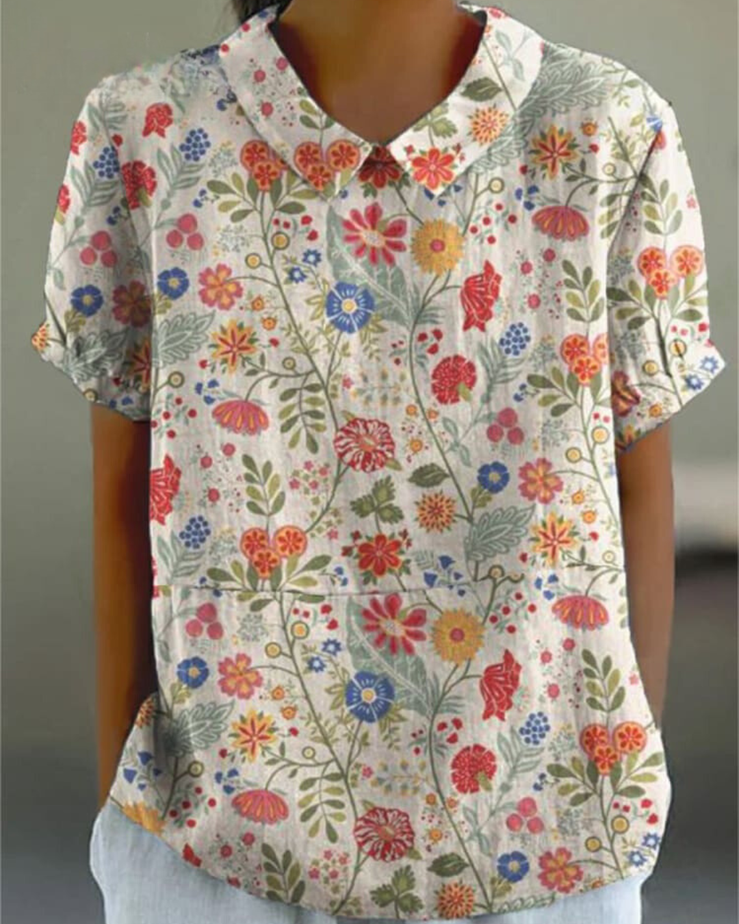 Women's Floral Blouse with Peter Pan Collar – Short Sleeve, Casual, Summer