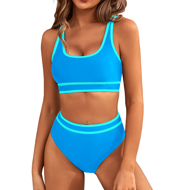 Bikini Sets Sporty Swimsuit Color Block Cheeky High Cut