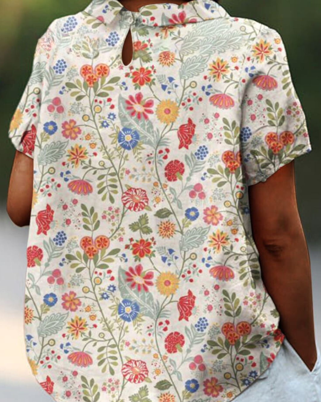 Women's Floral Blouse with Peter Pan Collar – Short Sleeve, Casual, Summer