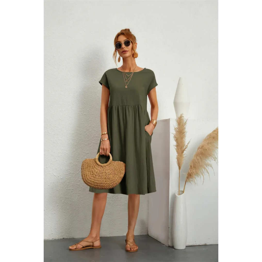 Stylish Women's Summer Dress with Short Sleeves | Midi Dress
