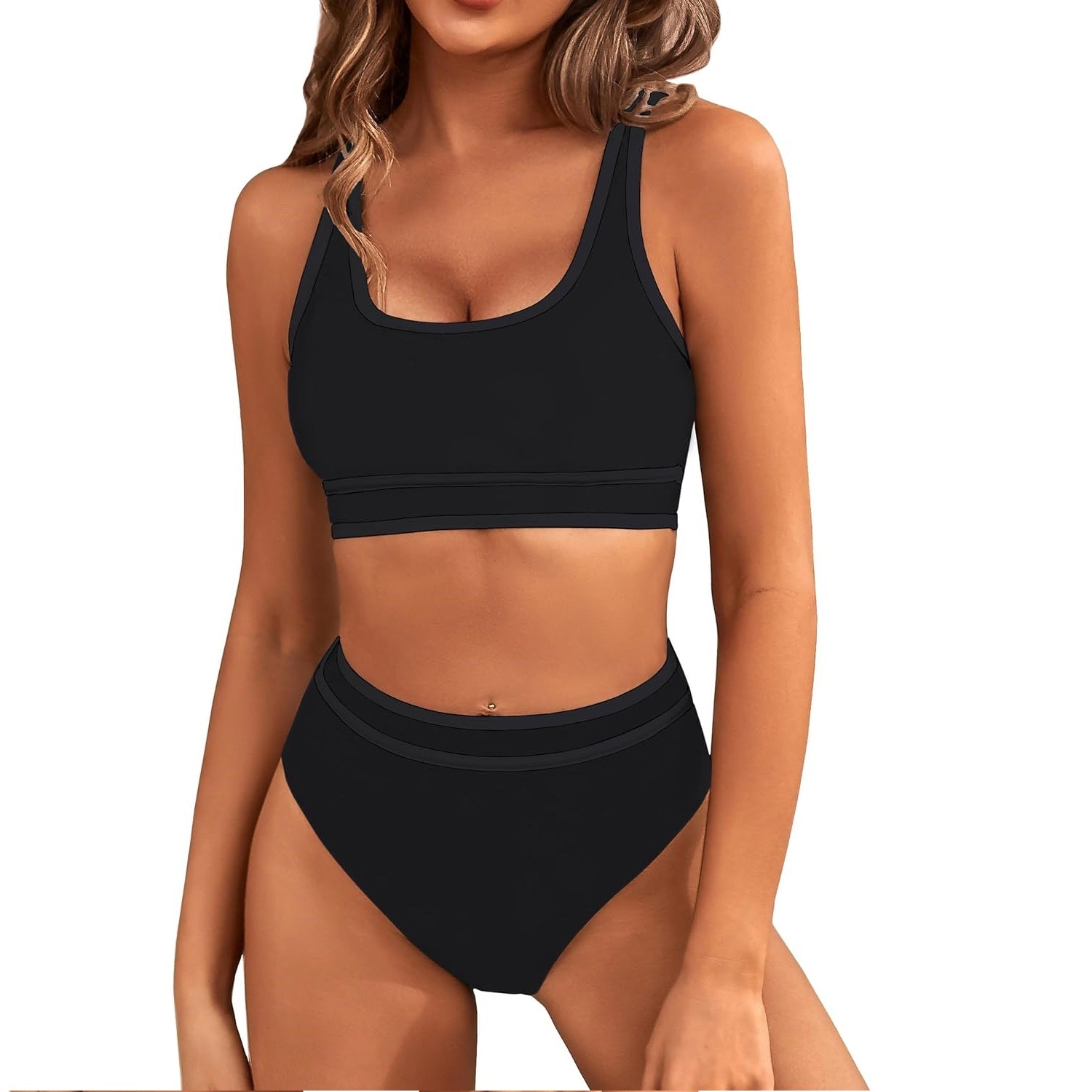 Bikini Sets Sporty Swimsuit Color Block Cheeky High Cut