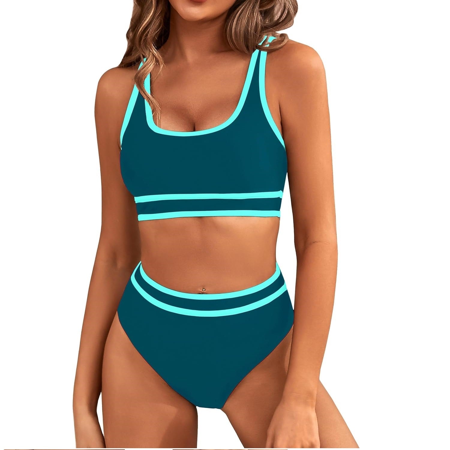 Bikini Sets Sporty Swimsuit Color Block Cheeky High Cut