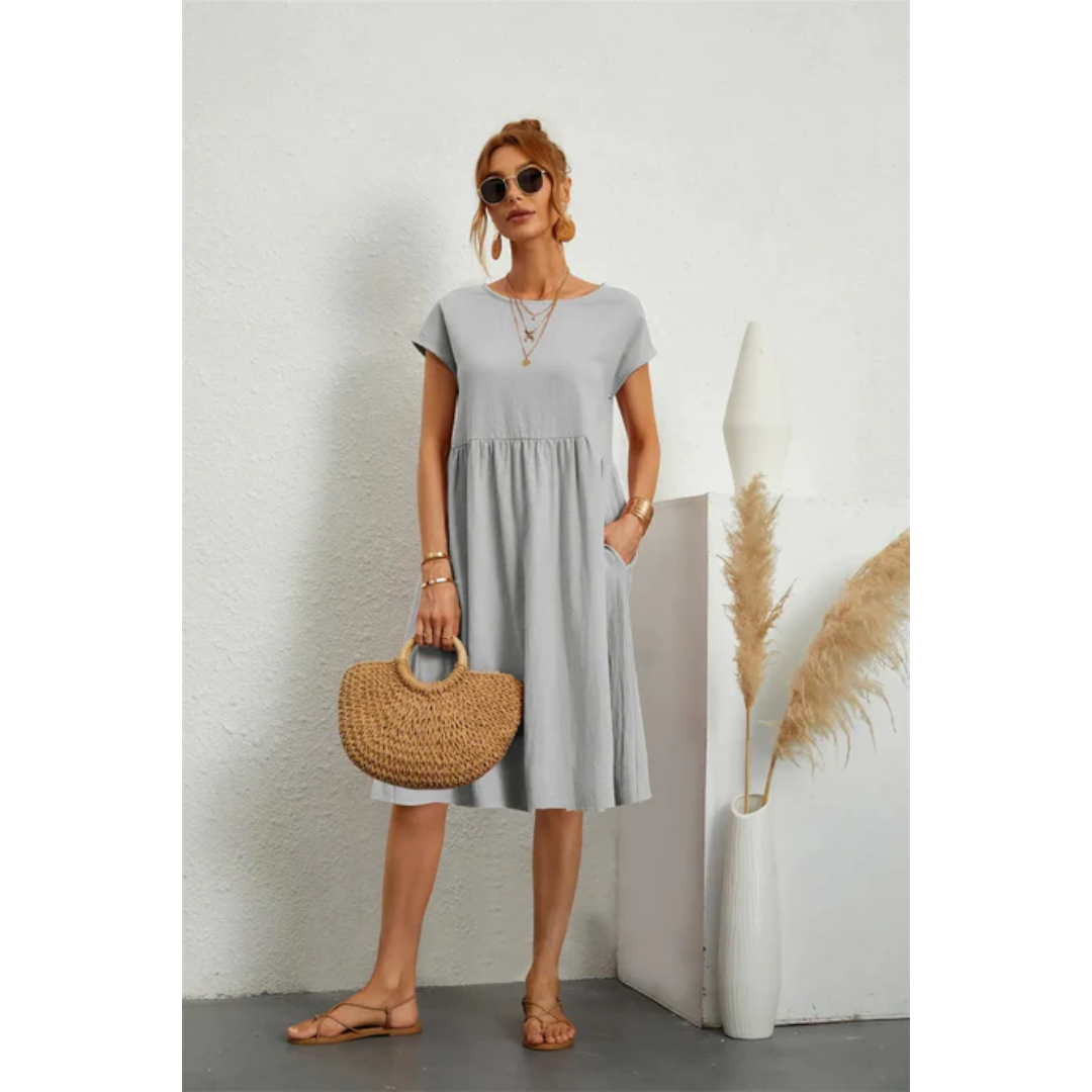 Stylish Women's Summer Dress with Short Sleeves | Midi Dress