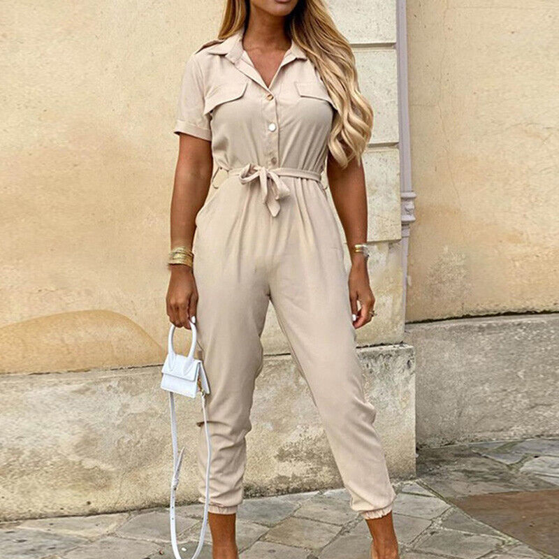 Reese | Lightweight Structured Fit Short Sleeve Jumpsuit With Button Closure