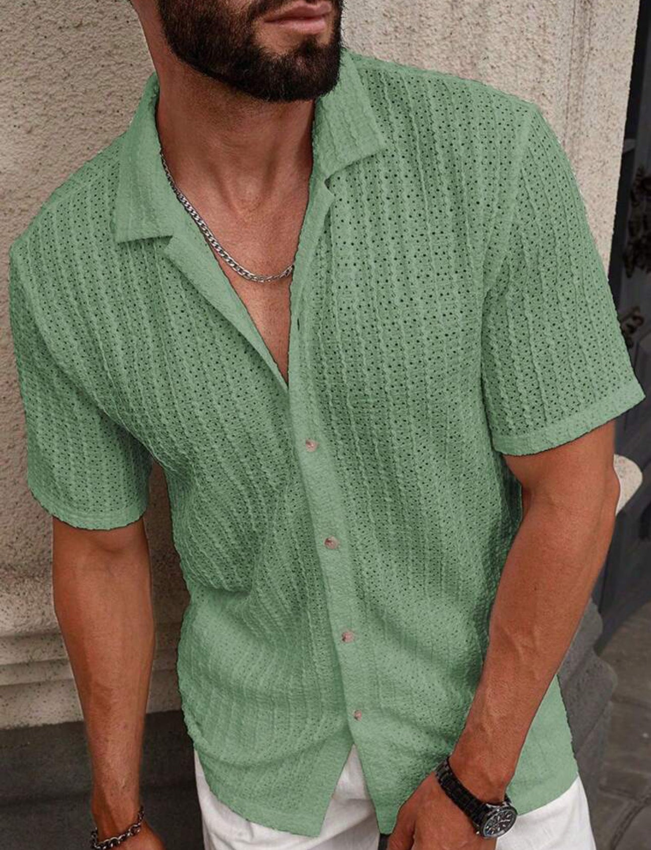 Nathan | Men's Short-Sleeve Knitted Linen Shirt