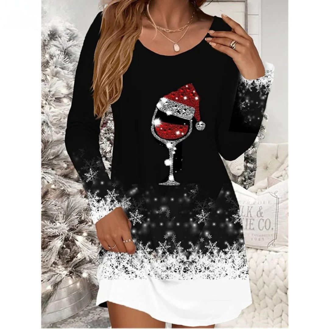 Clara – Elegant A-Line Christmas Print Dress