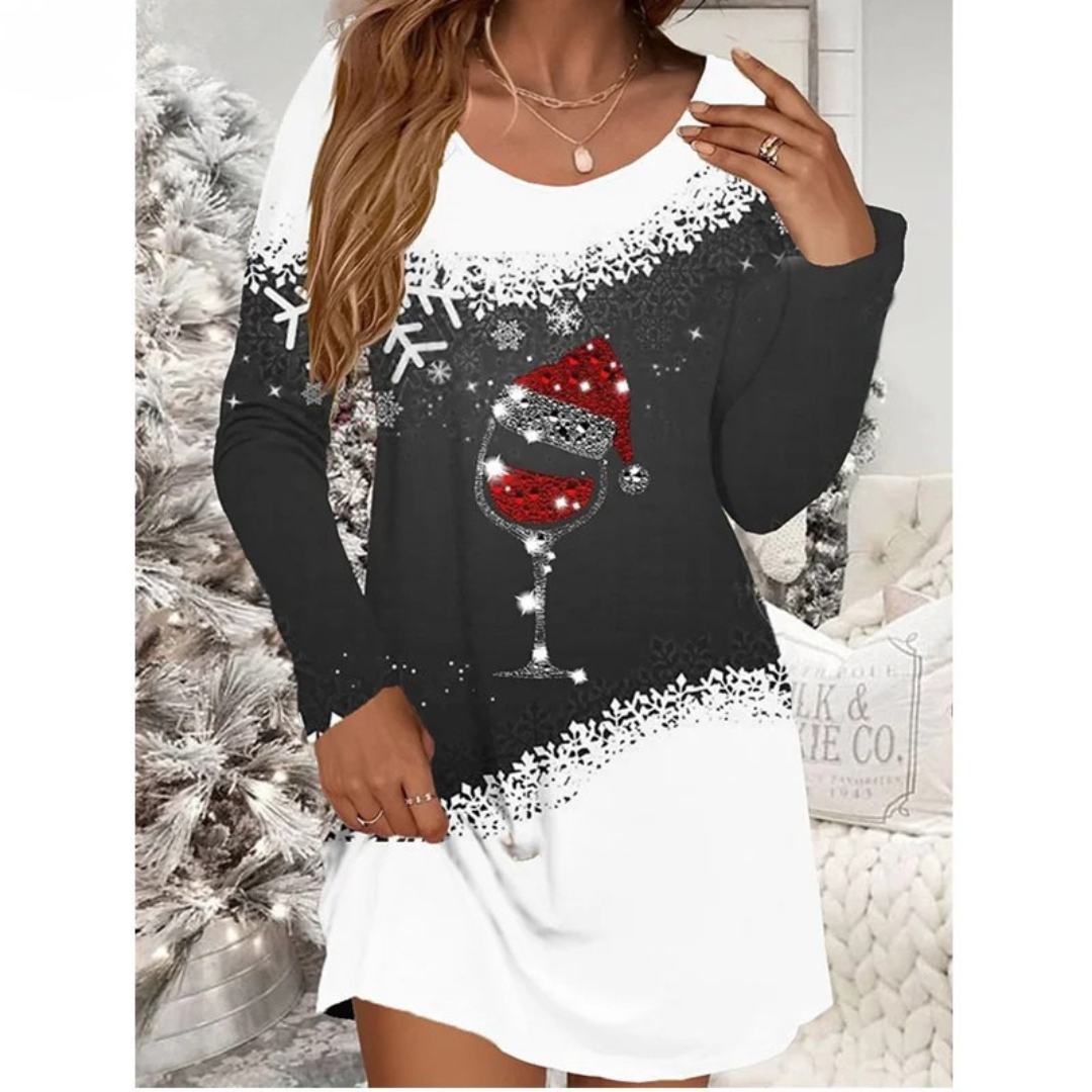 Clara – Elegant A-Line Christmas Print Dress