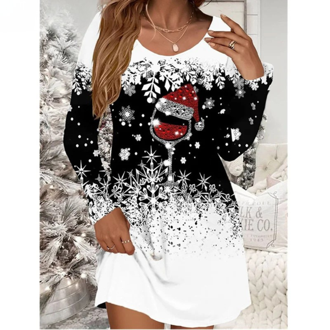 Clara – Elegant A-Line Christmas Print Dress