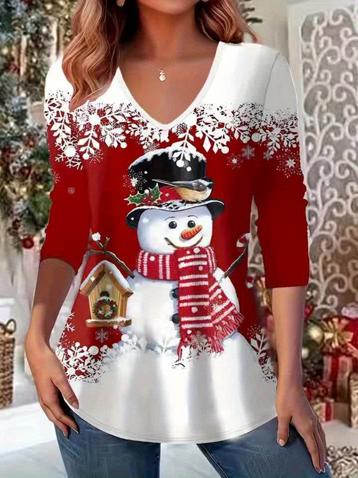 Matilda | Christmas Snowman V-Neck Tee