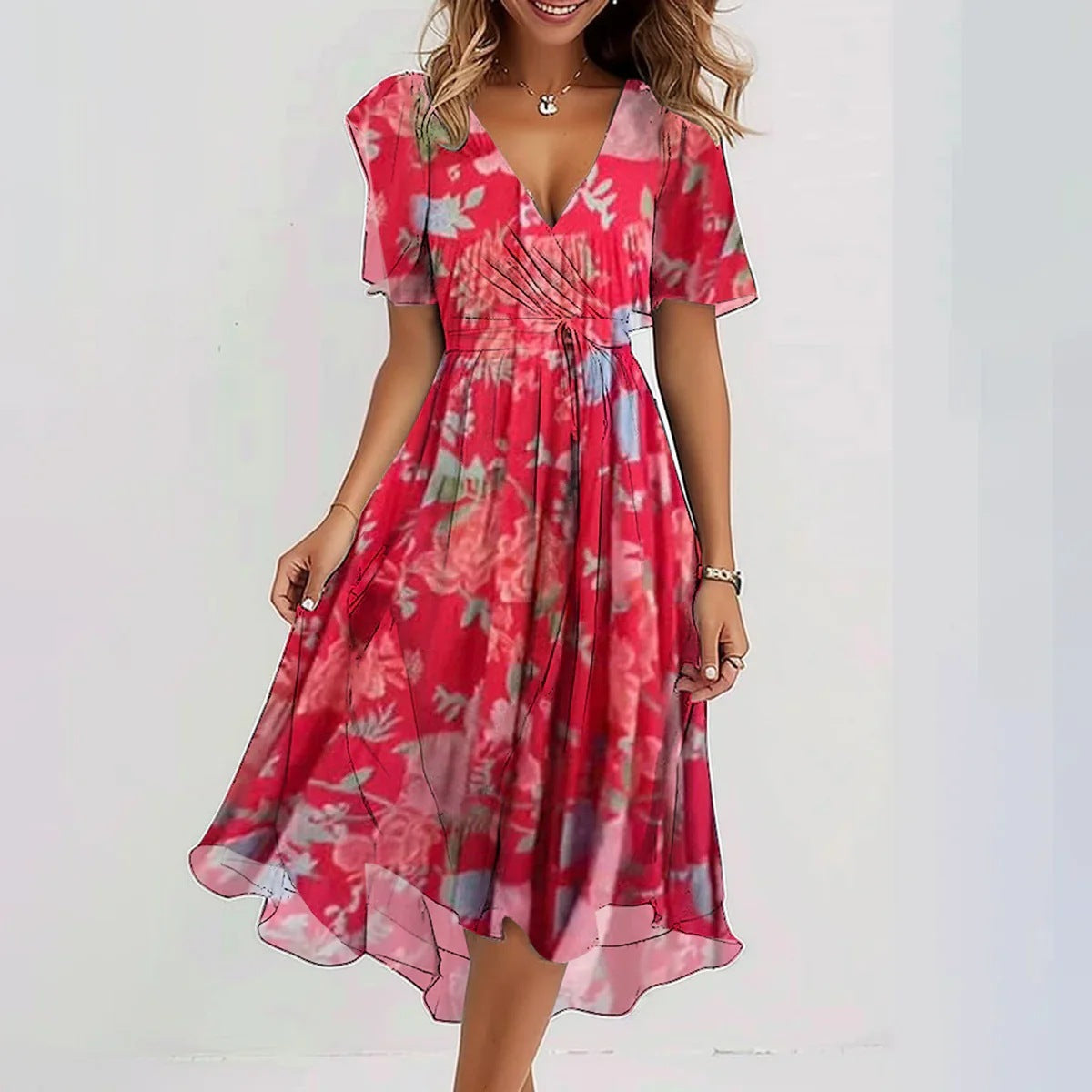 Lila | Elegant Floral Midi Summer Dress
