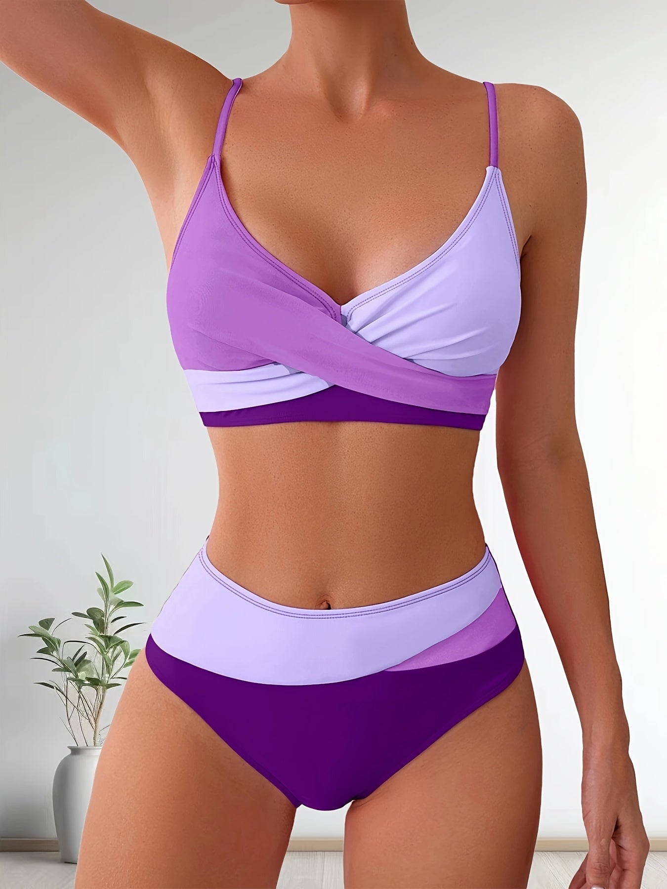 2025 New Sexy Split Color Bikini Two-Piece Swimsuit for Women Beachwear Purple