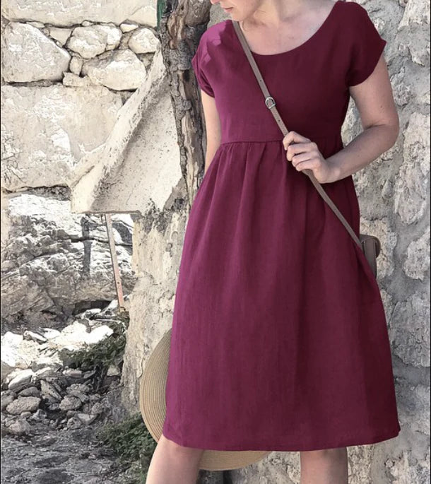 Stylish Women's Summer Dress with Short Sleeves | Midi Dress