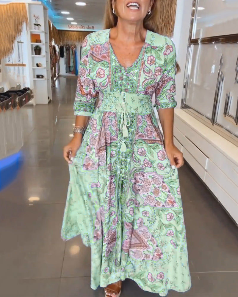 Maria™ - Elegant Holiday V-Neck Dress