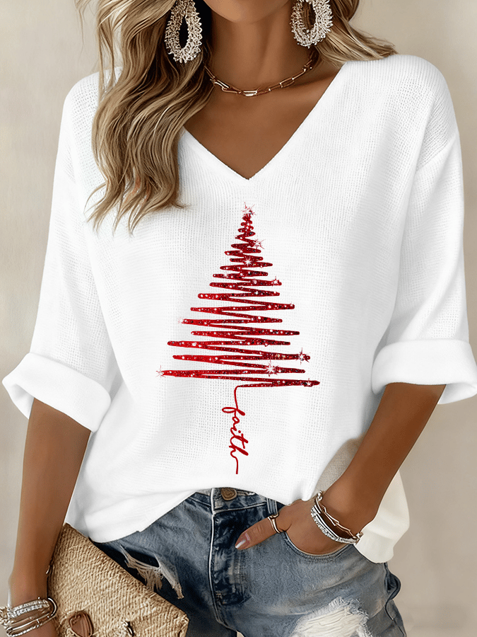 Festive Christmas Tree V-Neck Holiday T-Shirt
