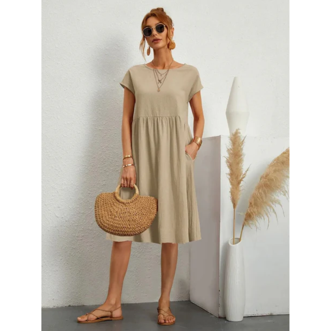 Stylish Women's Summer Dress with Short Sleeves | Midi Dress