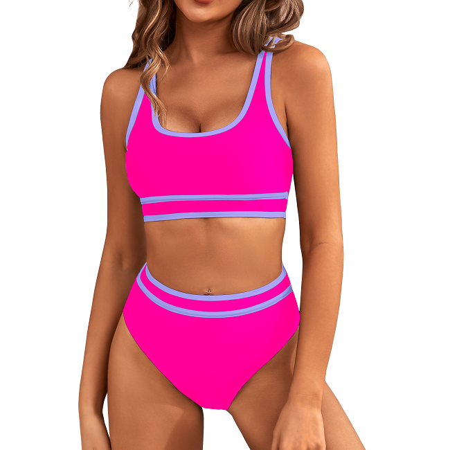 Bikini Sets Sporty Swimsuit Color Block Cheeky High Cut
