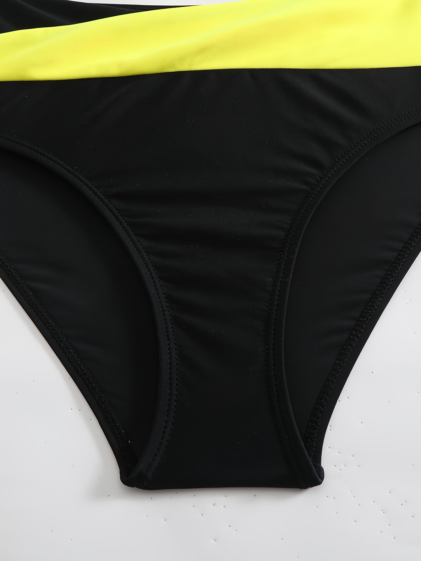 2025 New Two-Piece High-Waist Color Block Bikini Set for Women Bright Yellow