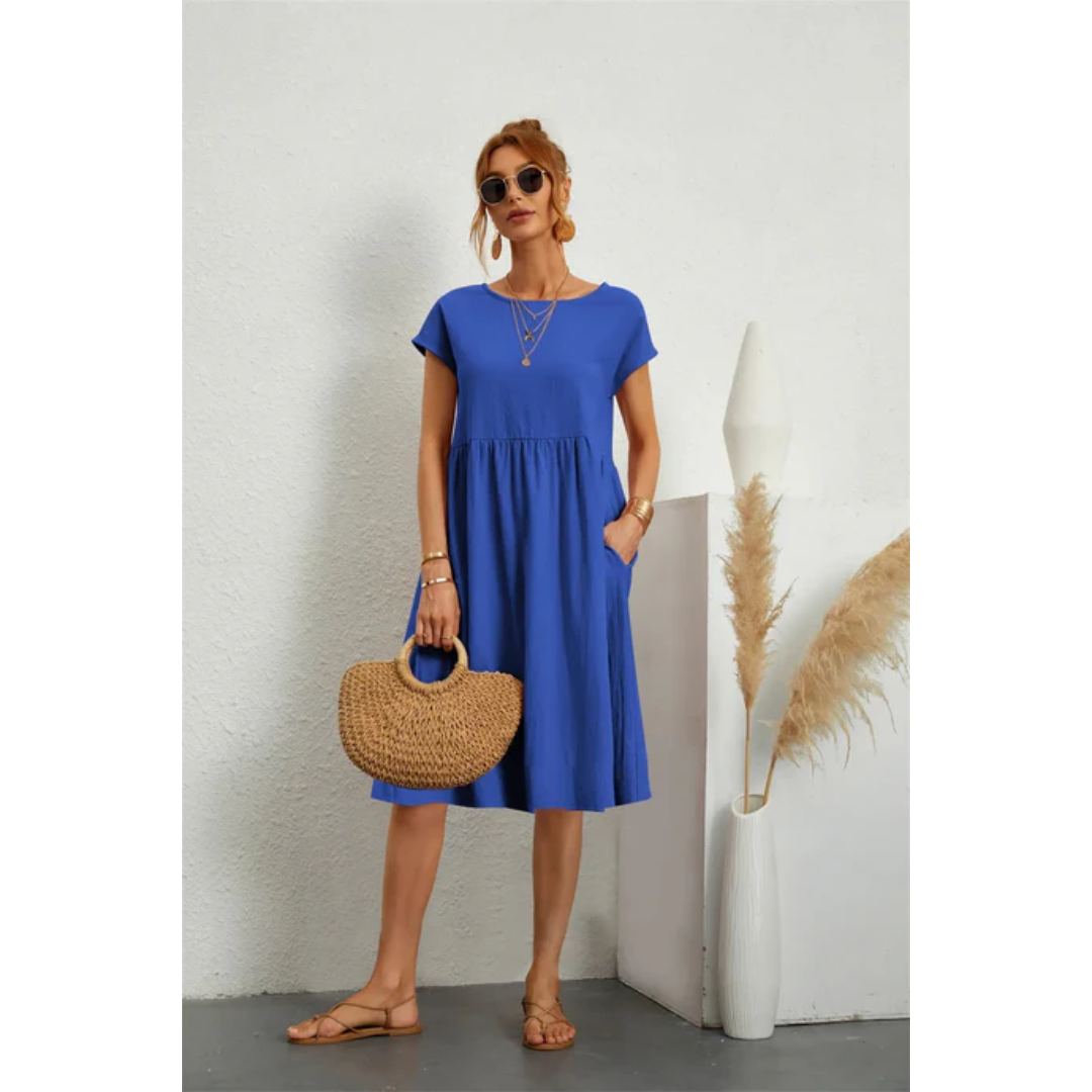 Stylish Women's Summer Dress with Short Sleeves | Midi Dress