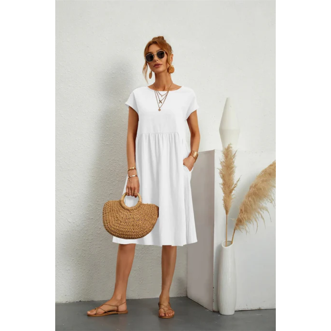 Stylish Women's Summer Dress with Short Sleeves | Midi Dress