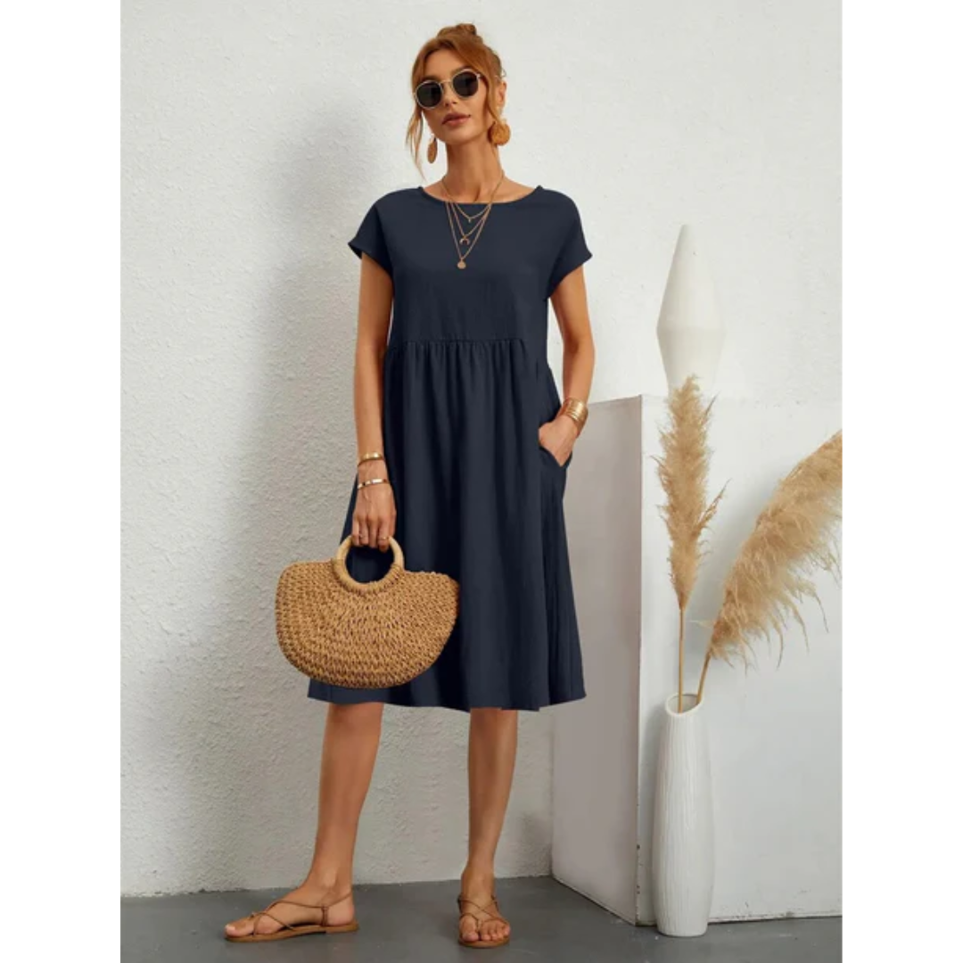 Stylish Women's Summer Dress with Short Sleeves | Midi Dress