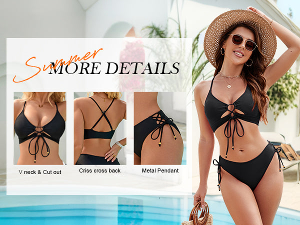 Curvy Cutout String Bathing Suit Womens Two Piece Bikini Set