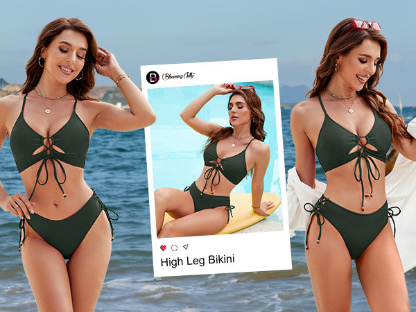 Curvy Cutout String Bathing Suit Womens Two Piece Bikini Set