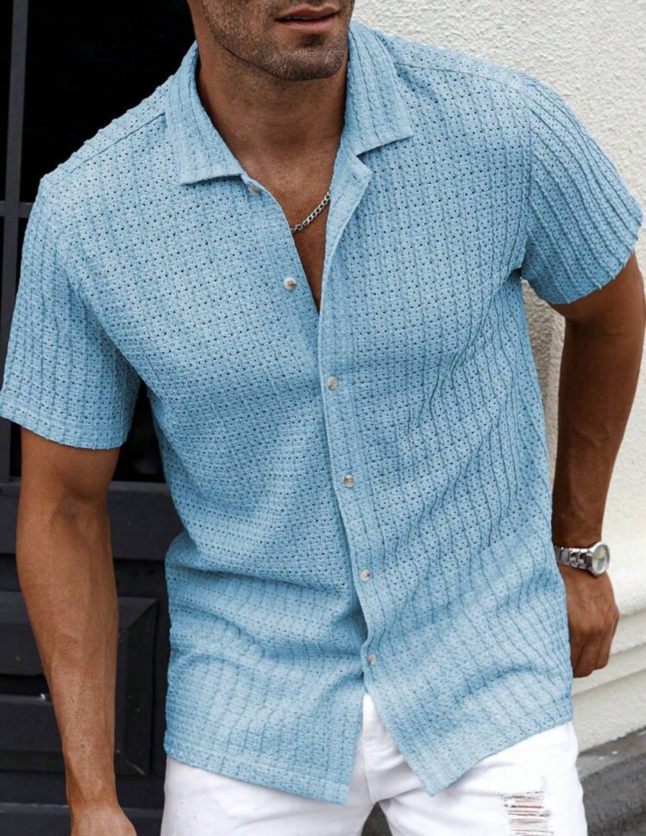 Nathan | Men's Short-Sleeve Knitted Linen Shirt