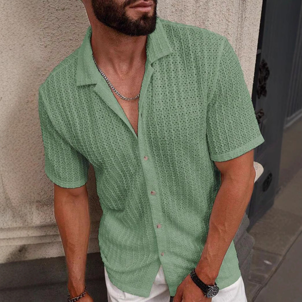 Nathan | Men's Short-Sleeve Knitted Linen Shirt