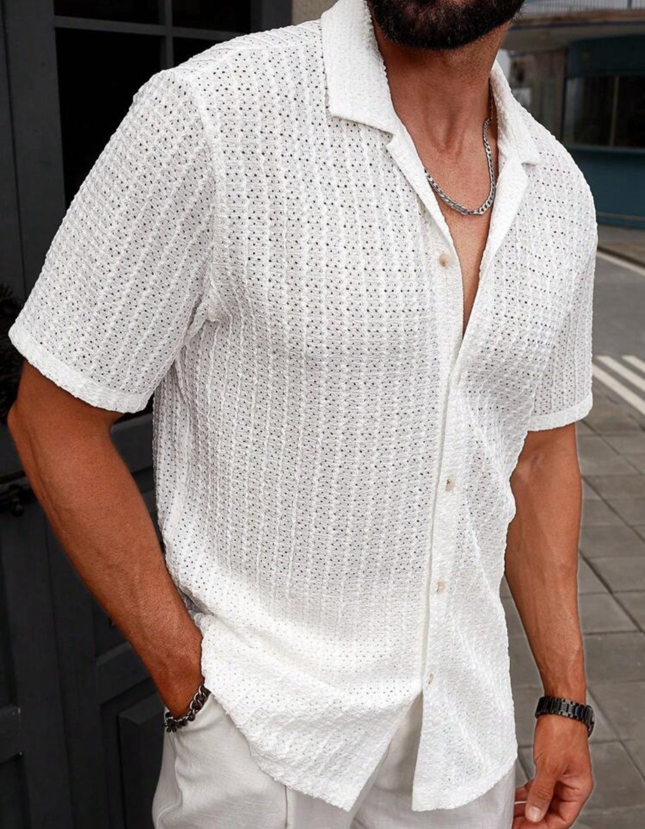 Nathan | Men's Short-Sleeve Knitted Linen Shirt