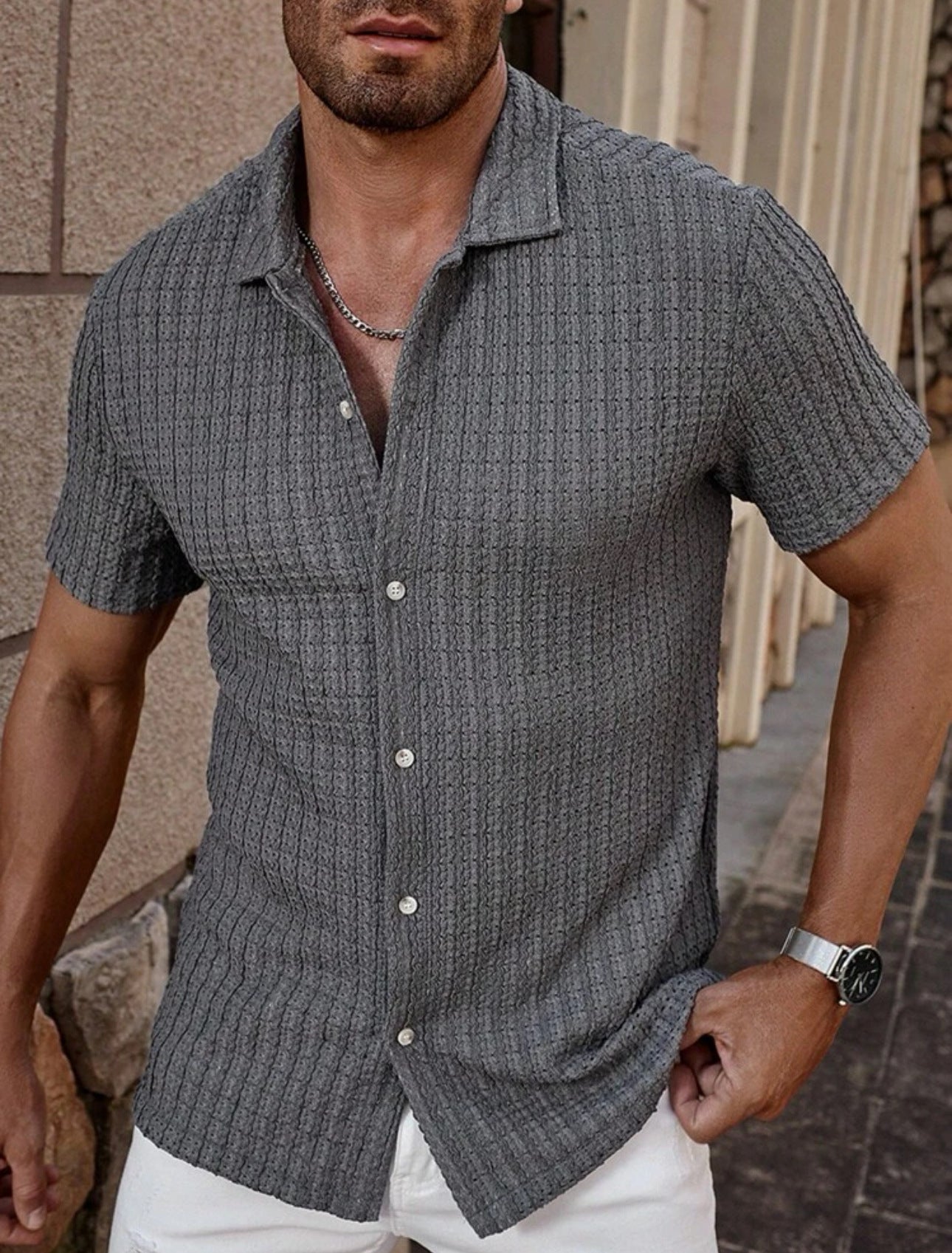 Nathan | Men's Short-Sleeve Knitted Linen Shirt