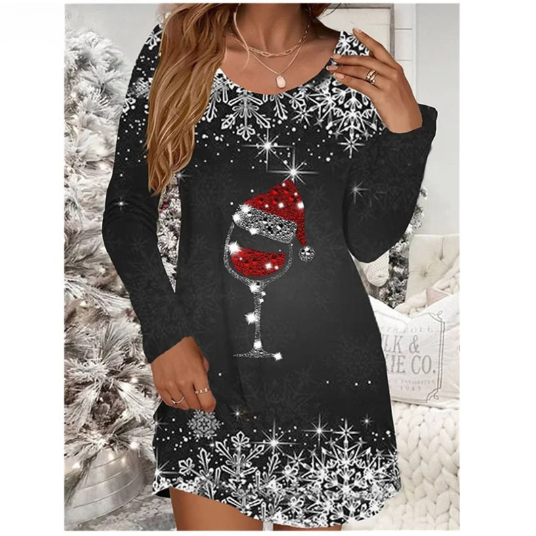Clara – Elegant A-Line Christmas Print Dress