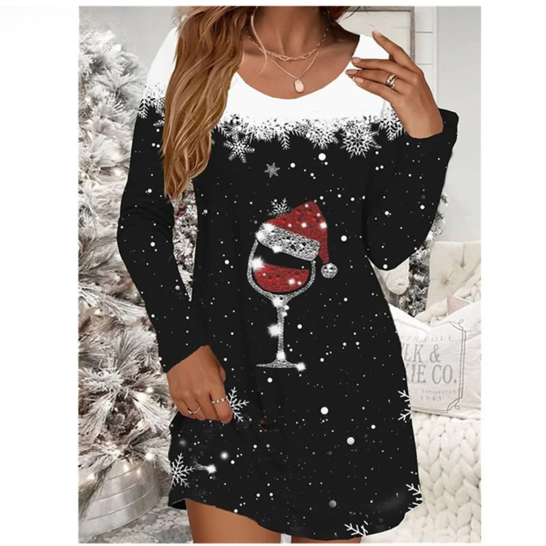 Clara – Elegant A-Line Christmas Print Dress